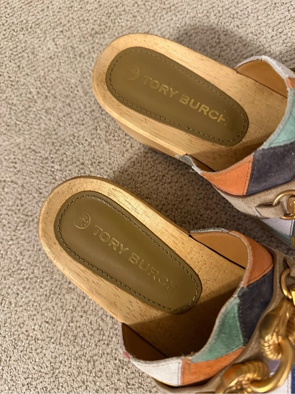 Tory Burch Jessa Patchwork Suede Clog Sandals Size 9